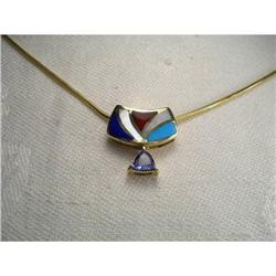 14K Lapis Turquoise Carnelian Tanzanite Pedant #1485475