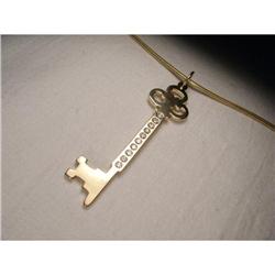 Estate 14K YG Gold Diamond Key Charm Pendant #1485495