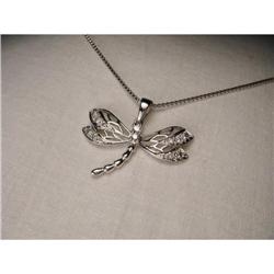 Estate 14K WG Gold Diamond Dragonfly Necklace #1485499