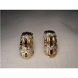 Estate 14K YG Clip-On Sapphire Diamond Earrings#1485500