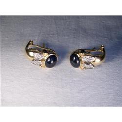 14K YG Cabochon Sapphire Diamond Earrings #1485506
