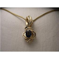 Estate 14K YG Diamond Sapphire Floral Pendant #1485510