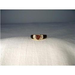Estate 14K YG Onyx Diamond Ruby Heart Band #1485523