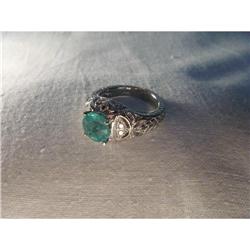 14K WG Gold Filigree Emerald Diamond Ring #1485524