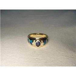 Estate 14K YG Gold Sapphire Diamond Opal Ring #1485526