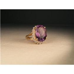 14K YG Yellow Gold Huge Amethyst Diamond Ring #1485529