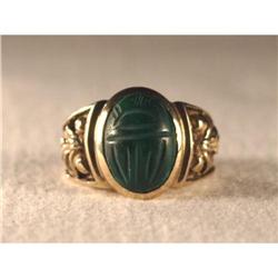 14K Hawaiian Egyptian Scarab Malachite Ring #1485532