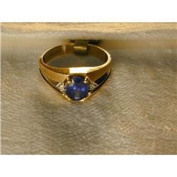 14K YG 1 CT Carat Sapphire Diamond Mens Ring #1485535