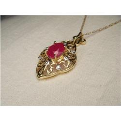 14K YG Filigree Ruby Diamond Necklace Pendant #1485539