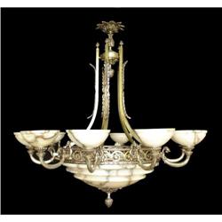 Alabaster stone and casted bronze chandelier.  #1485625