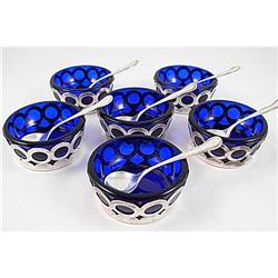 (6) Webster STERLING Cobalt SALT Cellars/SPOONS#1485692