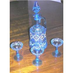 Art Glass Decanter with three Glasses #1493081