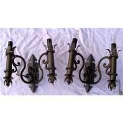 Pair of French wrought iron sconces 2 lights #1493167