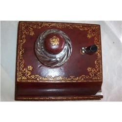 French Leather desk set w/marble inkwell C.1900#1493174