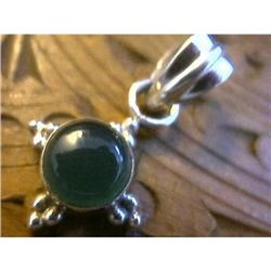 STERLING SILVER Estate RARE GREEN ONYX Pendant #1493418