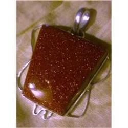 STERLING SILVER Estate RARE GOLDSTONE Pendant #1493422