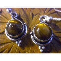 STERLING SILVER Estate RARE TIGER EYE Earrings #1493425