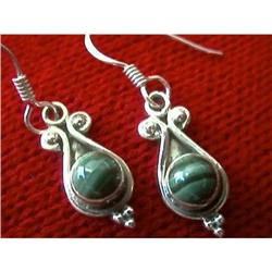 STERLING SILVER Estate RARE MALACHITE Earrings #1493426