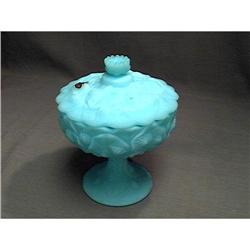 Fenton Blue Satin Water Lily Covered Candy Dish#1493434