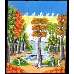ORIG OIL PAINTING HAITI WOODED INLET AT THE #1493554