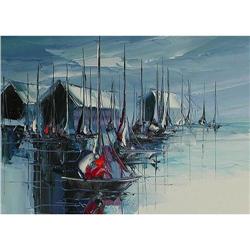 IMPRESSIONISTIC SEASCAPE PAINTING OF BOATS AT #1493562