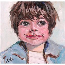 ORIG PORTRAIT PAINTING OF A WIDE-EYED CHILD #1493582