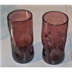 2 PILGRIM PURPLE CRACKLE GLASS PINCH TUMBLERS #1493605