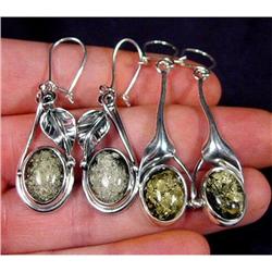 TWO pairs of Remarkable GREEN Amber Earrings #1493615
