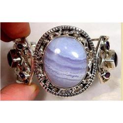 Dazzling~ Sterling Gemstone Cuff~70 Grams #1493642