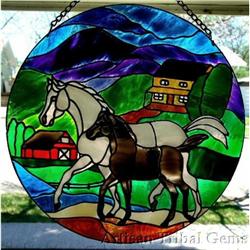 Stained Glass Painting Filly & Colt Strutting #1493674