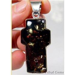 Stately Cognac Baltic Amber CROSS Sterling #1493760