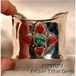 Fabulous Silver Flower Cuff~129grams  #1493793