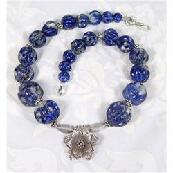 Natural CARVED Lapis Sterling Tribal Choker #1493821