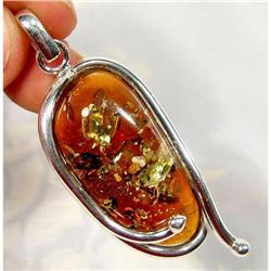 Curvaceous Baltic Amber Sterling Pendant #1493908