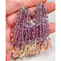 MOST FINE 3" Showers Amethyst Citrine Earrings #1493944