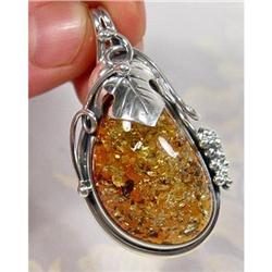 Blushing Sterling LEAVES Baltic Amber Pendant #1493976