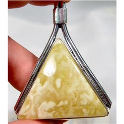HUGE -38 GRAMS- Butter Sterling Amber Pendant #1494007