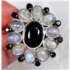 Black Onyx & Rainbow Moonstone Flower  #1494019