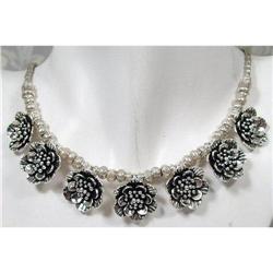 Hilltribe Silver FLOWER Necklace~74g #1494045