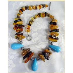 Turquoise~Baltic Amber~Silver Choker~69grams  #1494065
