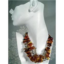 Handcrafted~Natural Amber Silver Choker #1494066