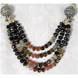 Exotic Tourmaline Silver Necklace~101grams #1494093