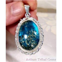 Radiant Blue Amber Sterling  Pendant #1494135