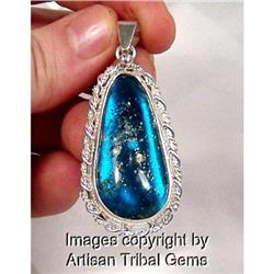 Lustrous Blue Amber Sterling Silver Pendant #1494151