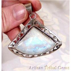 HUGE Moonstone Jaali Sterling Silver Pendant #1494152