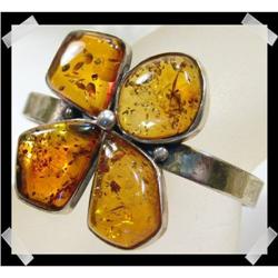 LUCKY Clover Leaf~Cognac Baltic amber Silver #1494189