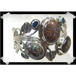 Genuine Boulder OPAL Flower Sterling Cuff #1494190