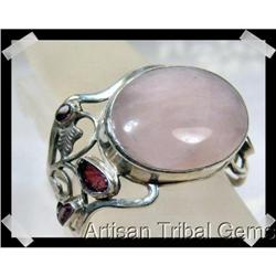 Winning Combo Garnet Rose Quartz Silver Cuff #1494194
