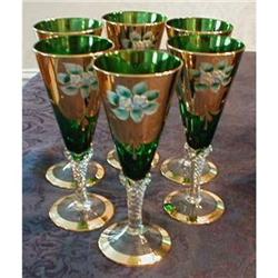 MURANO Wine GLASSES -Green GOLD & Enameled- (6)#1494270