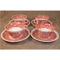 MASONS Vista CUPS/Saucers PINK Transferware (4)#1494296